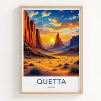 Quetta Poster - Pakistan Travel Art - Vibrant Desert Sunset Home Decor