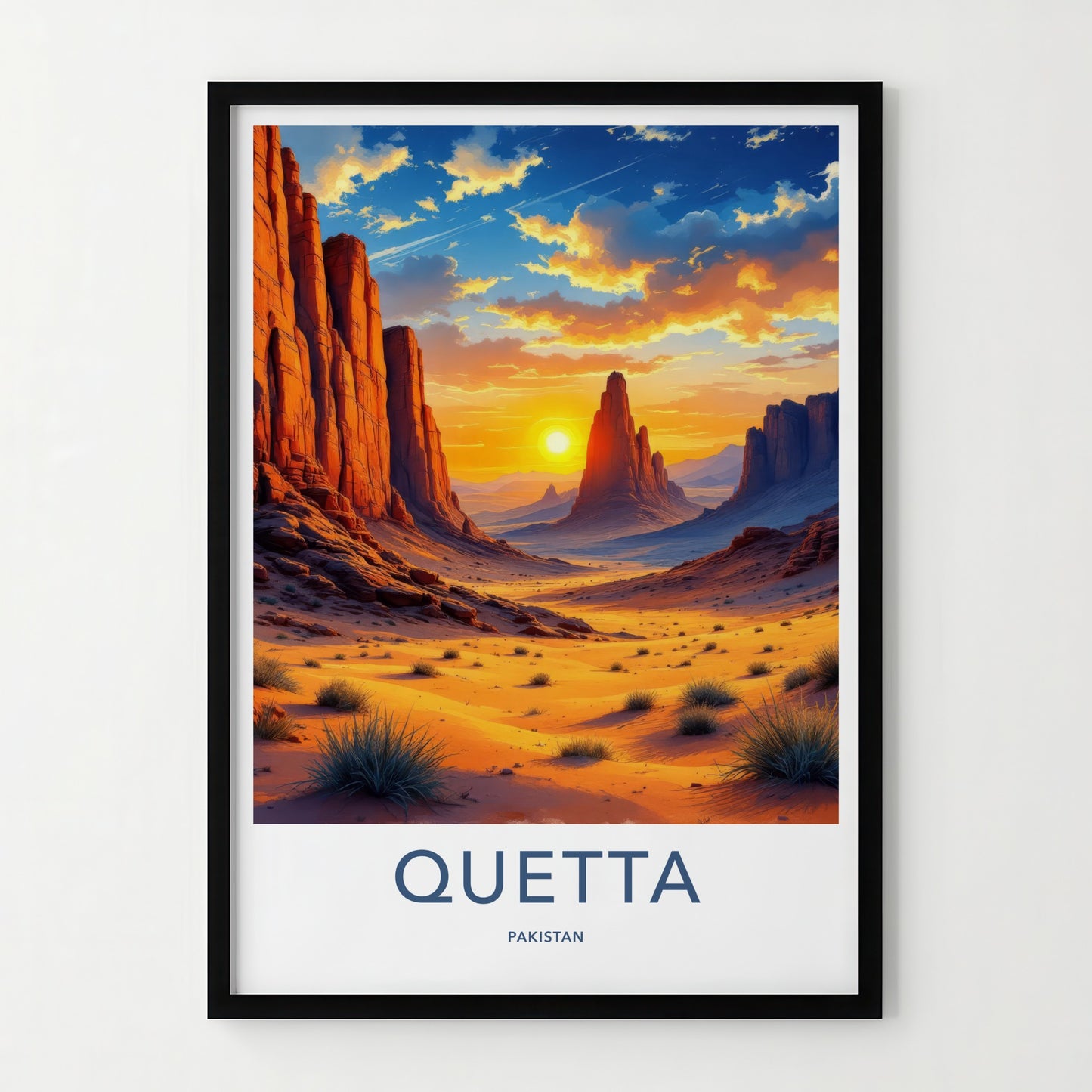 Quetta Poster - Pakistan Travel Art - Vibrant Desert Sunset Home Decor
