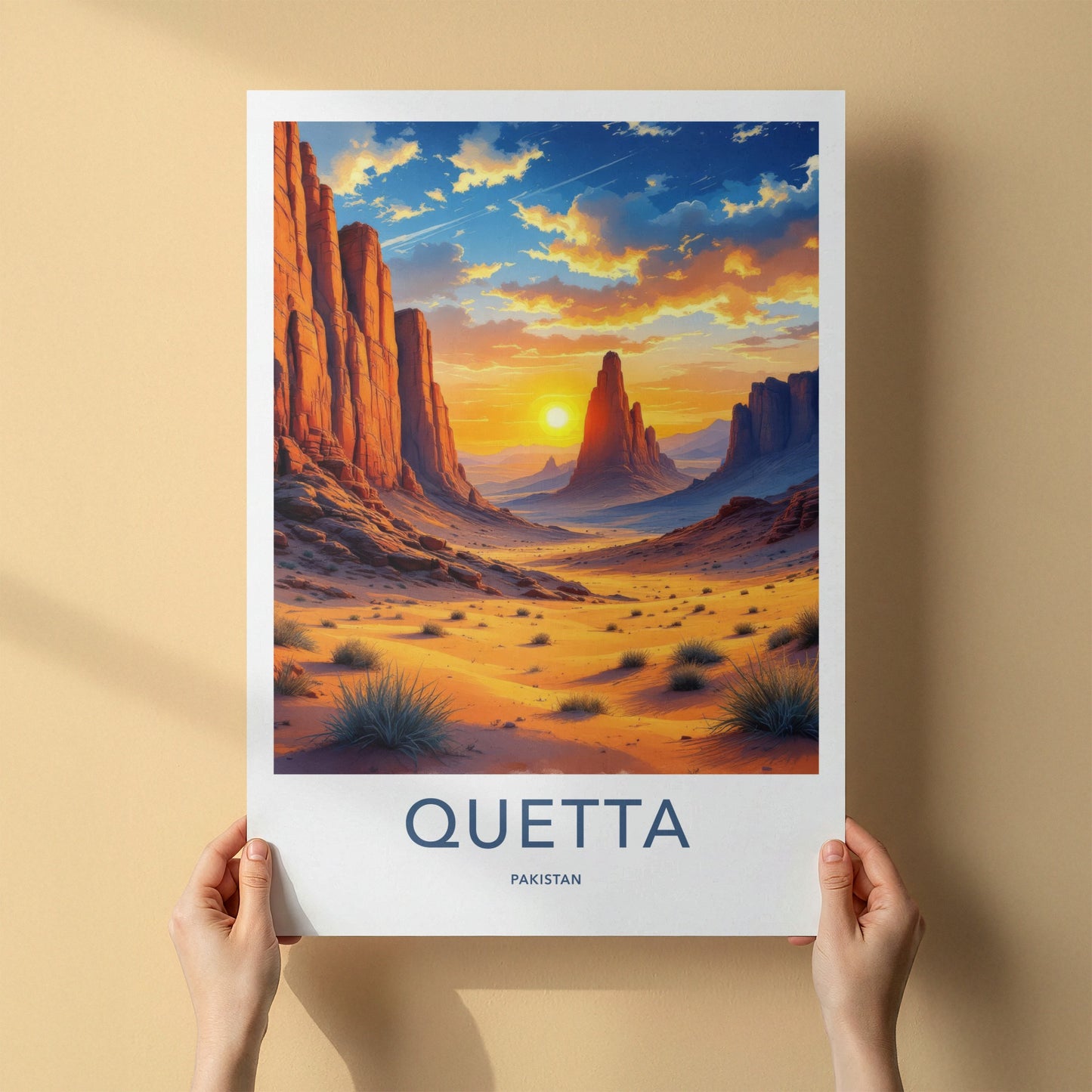 Quetta Poster - Pakistan Travel Art - Vibrant Desert Sunset Home Decor