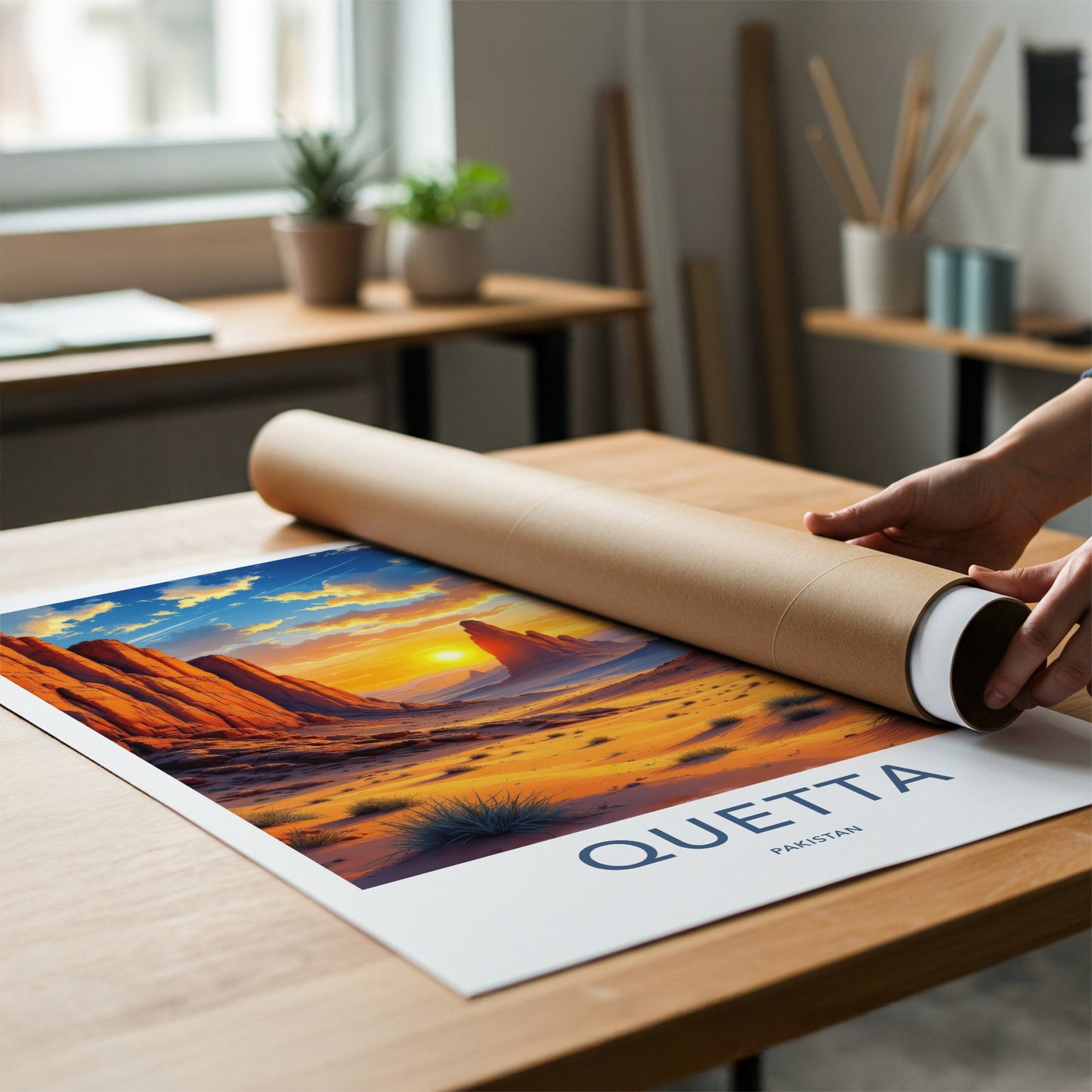 Quetta Poster - Pakistan Travel Art - Vibrant Desert Sunset Home Decor