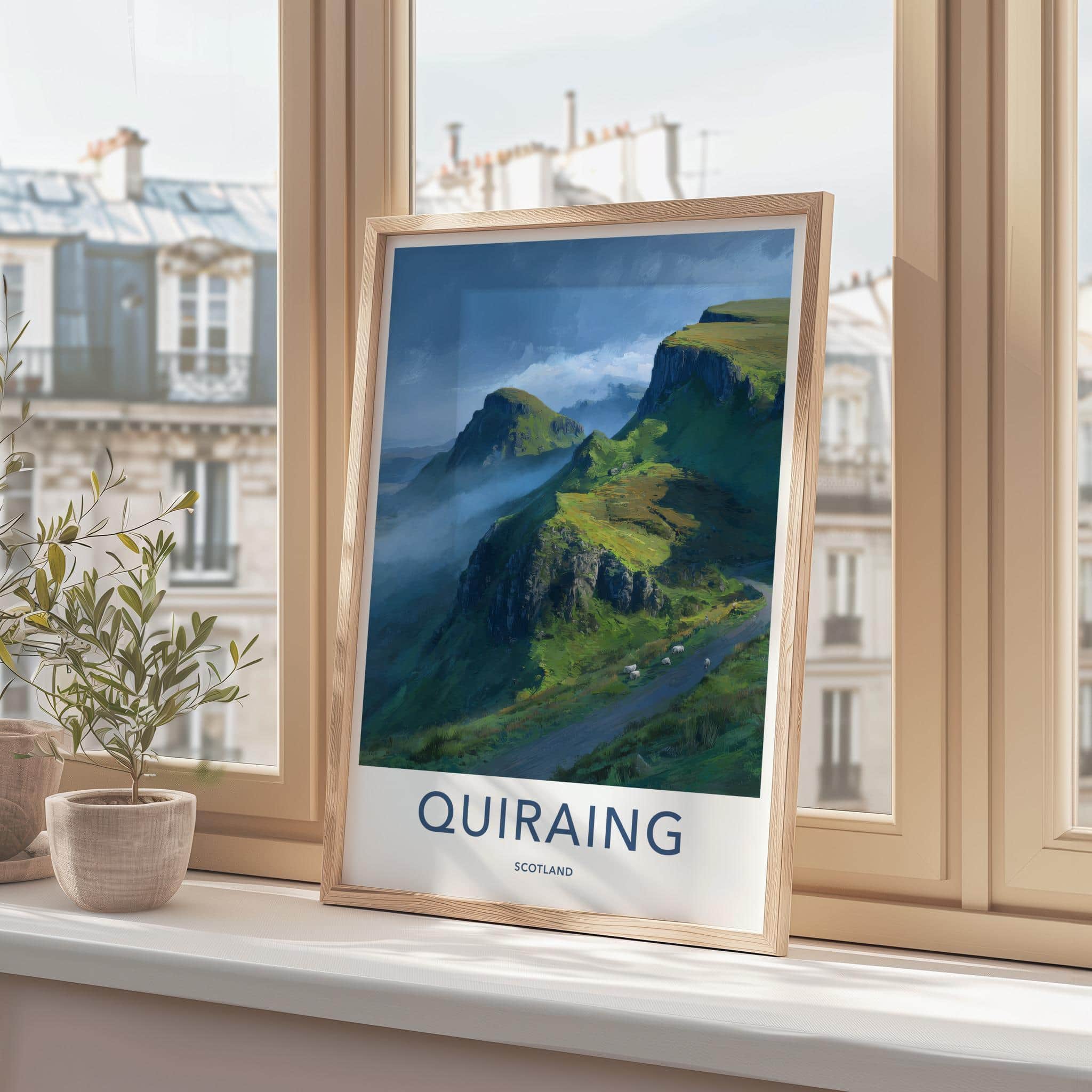 Quiraing Poster - Scotland Travel Art - Green Mountain Sheep Home Decor