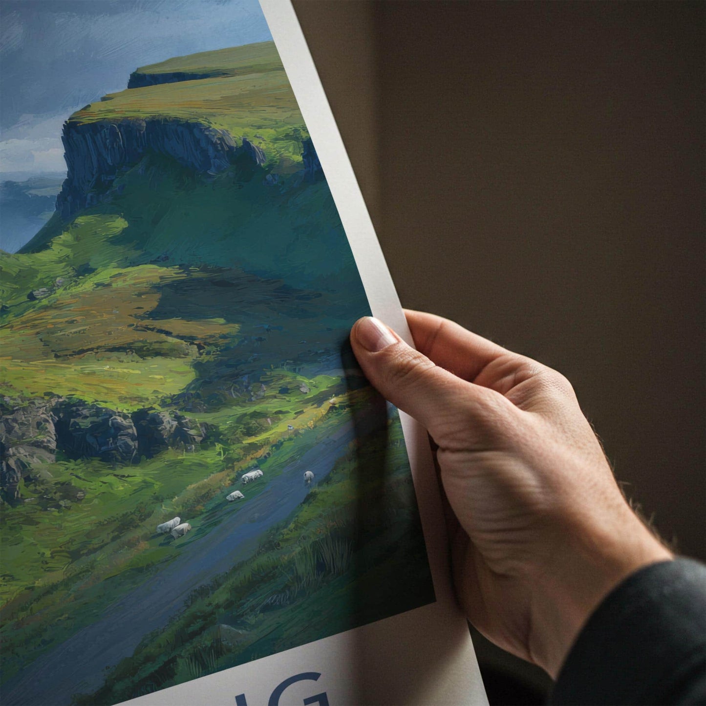 Quiraing Poster - Scotland Travel Art - Green Mountain Sheep Home Decor