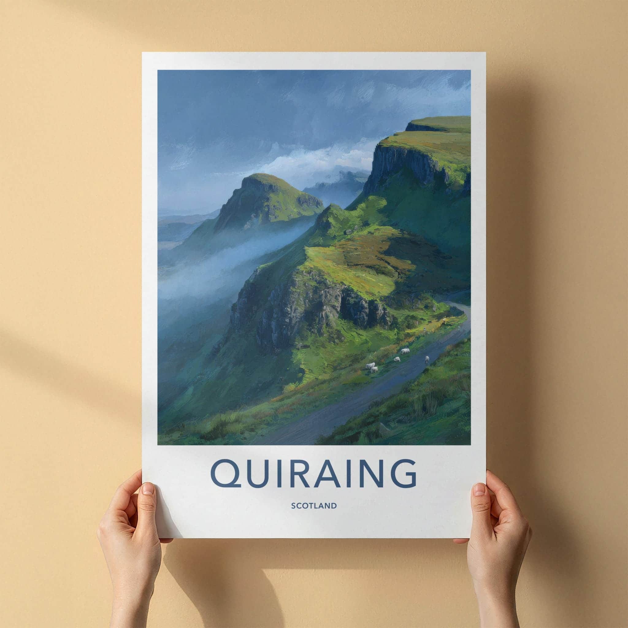 Quiraing Poster - Scotland Travel Art - Green Mountain Sheep Home Decor