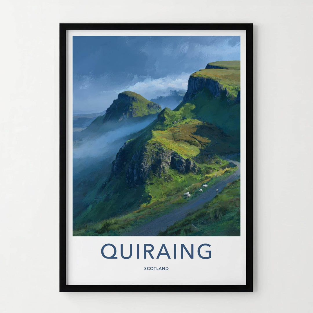 Quiraing Poster - Scotland Travel Art - Green Mountain Sheep Home Decor