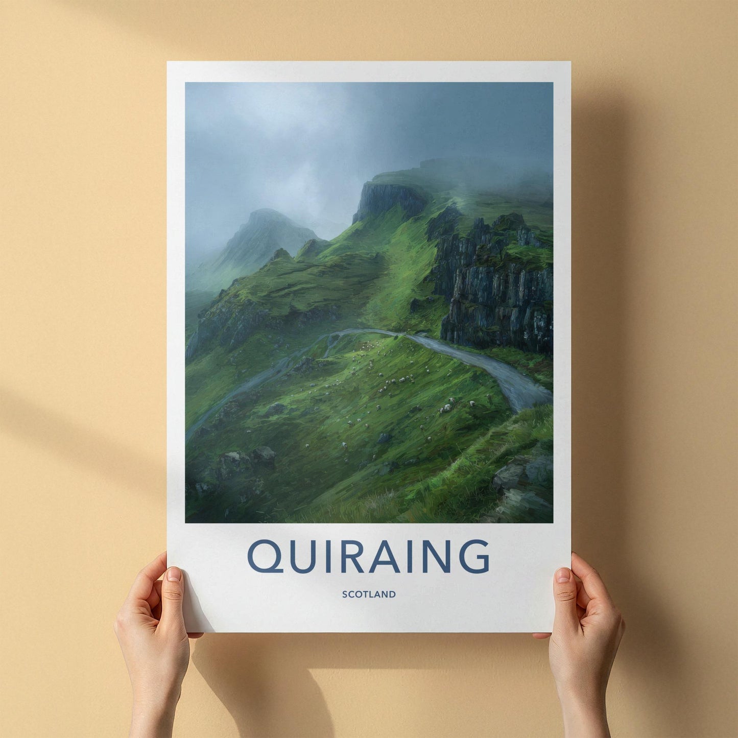 Quiraing Poster - Scotland Travel Art - Misty Green Mountain Home Decor
