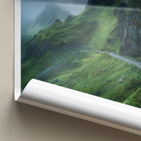 Quiraing Poster - Scotland Travel Art - Misty Green Mountain Home Decor