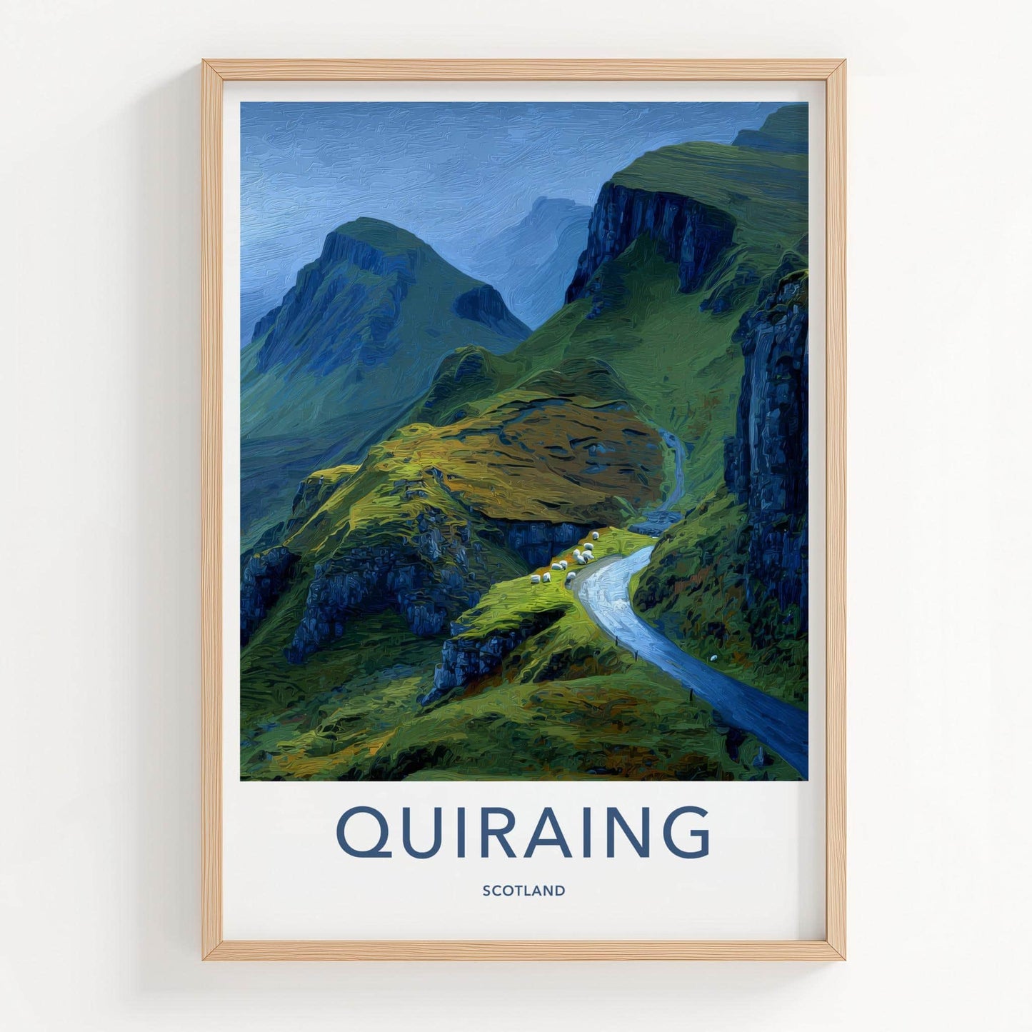 Quiraing Poster - Scotland Travel Art - Winding Road Sheep Home Decor