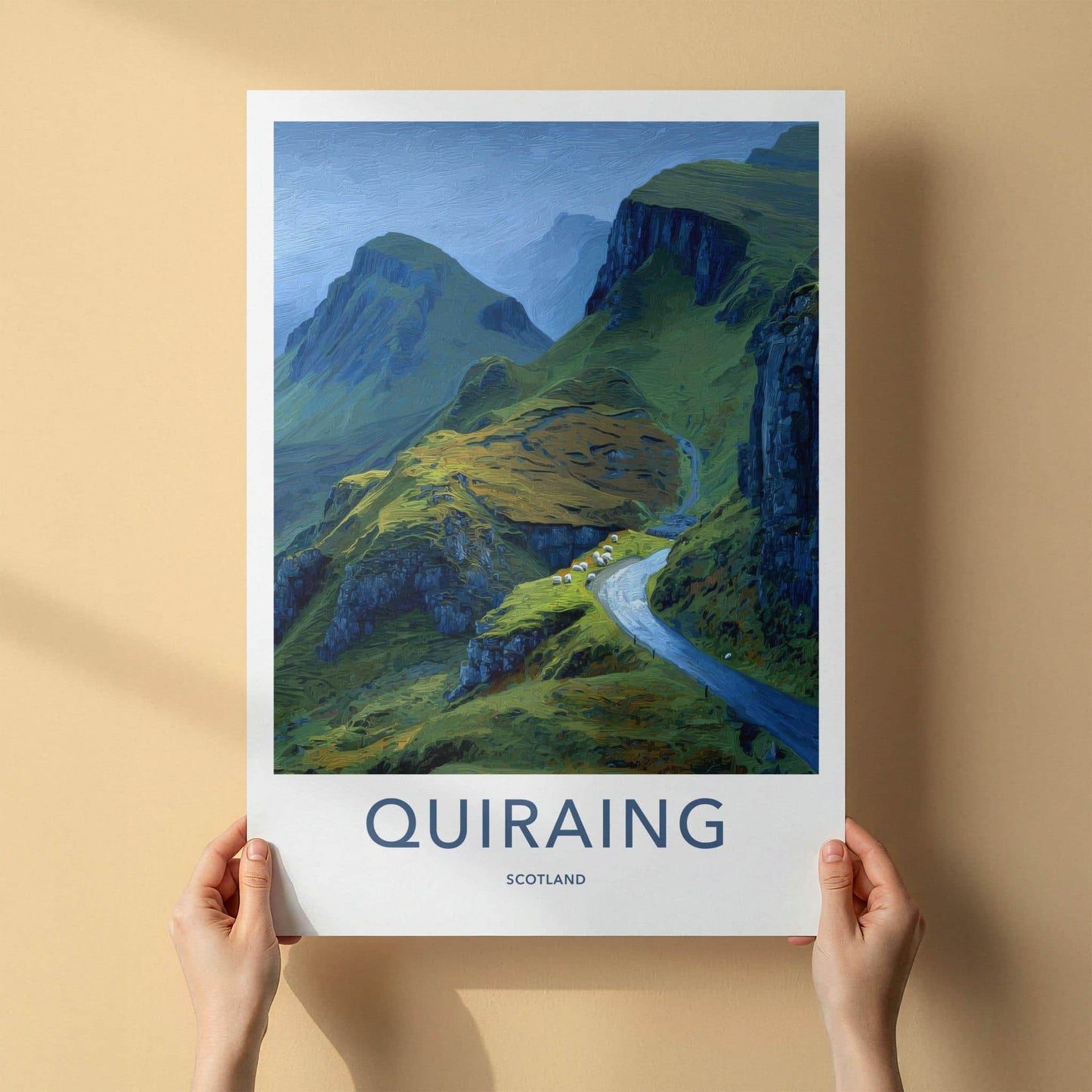 Quiraing Poster - Scotland Travel Art - Winding Road Sheep Home Decor