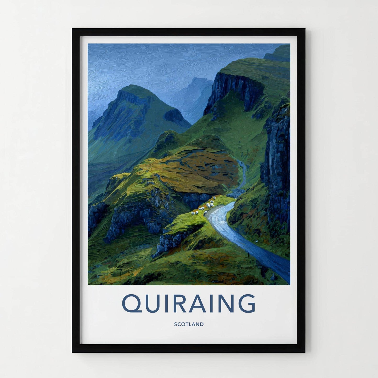 Quiraing Poster - Scotland Travel Art - Winding Road Sheep Home Decor