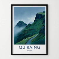 Quiraing Poster - Scotland Travel Print - Rolling Hills Sheep Home Art