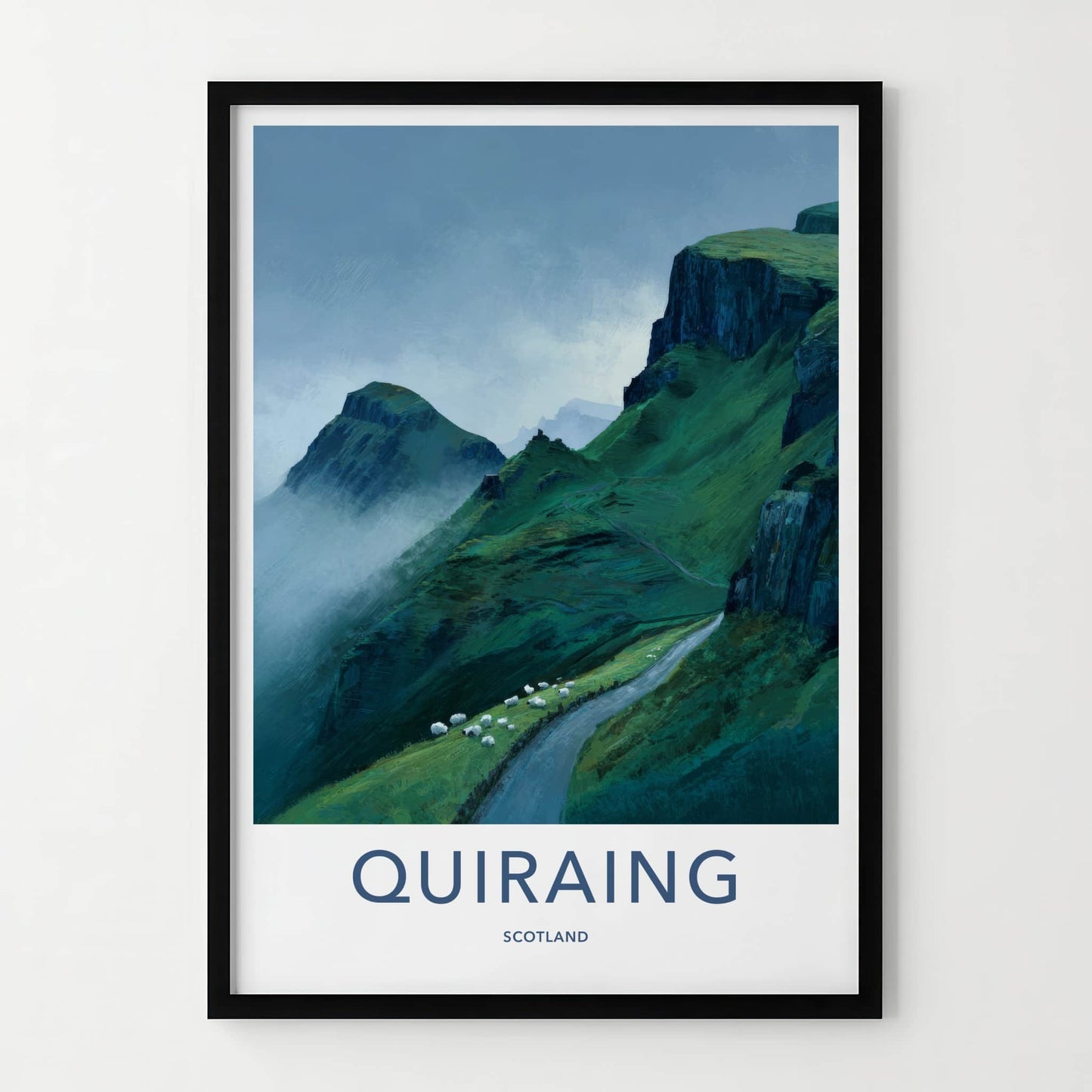 Quiraing Poster - Scotland Travel Print - Rolling Hills Sheep Home Art