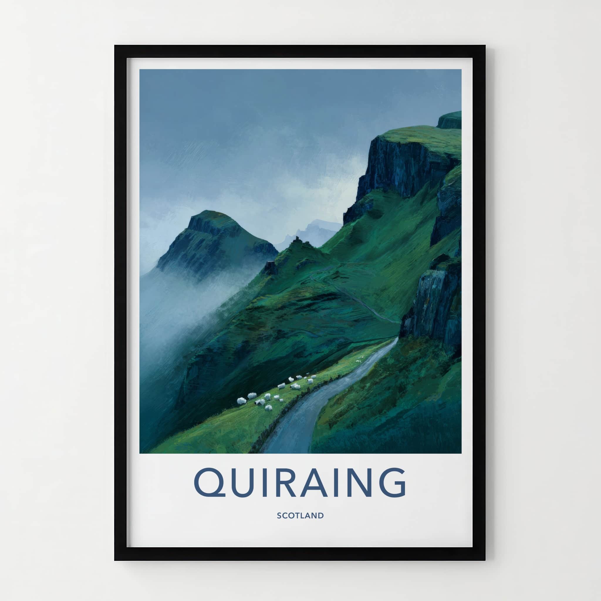 Quiraing Poster - Scotland Travel Print - Rolling Hills Sheep Home Art