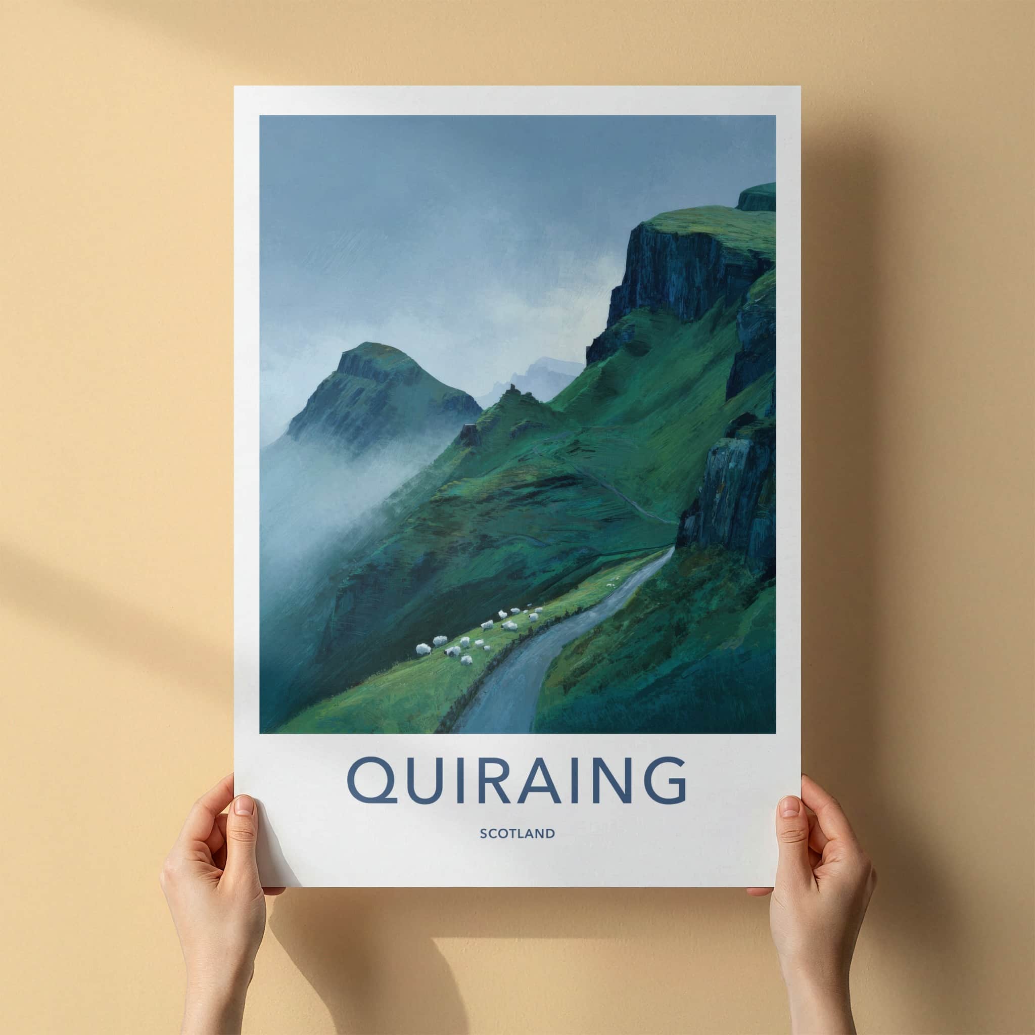 Quiraing Poster - Scotland Travel Print - Rolling Hills Sheep Home Art
