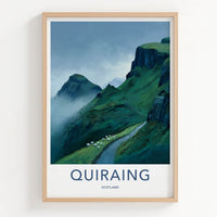 Quiraing Poster - Scotland Travel Print - Rolling Hills Sheep Home Art
