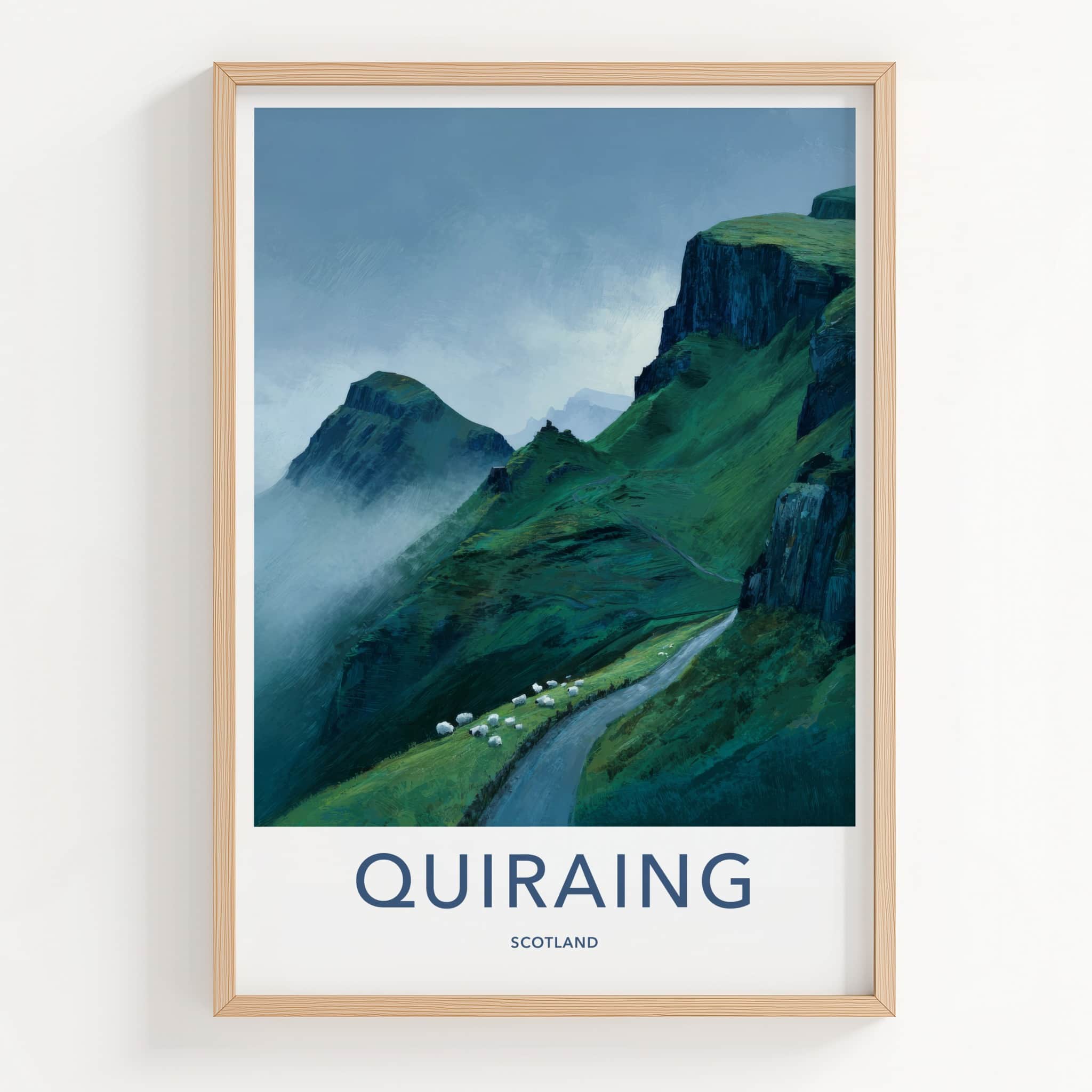 Quiraing Poster - Scotland Travel Print - Rolling Hills Sheep Home Art