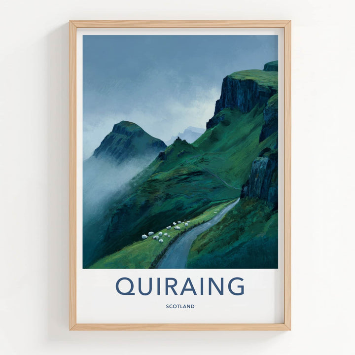 Quiraing Poster - Scotland Travel Print - Rolling Hills Sheep Home Art