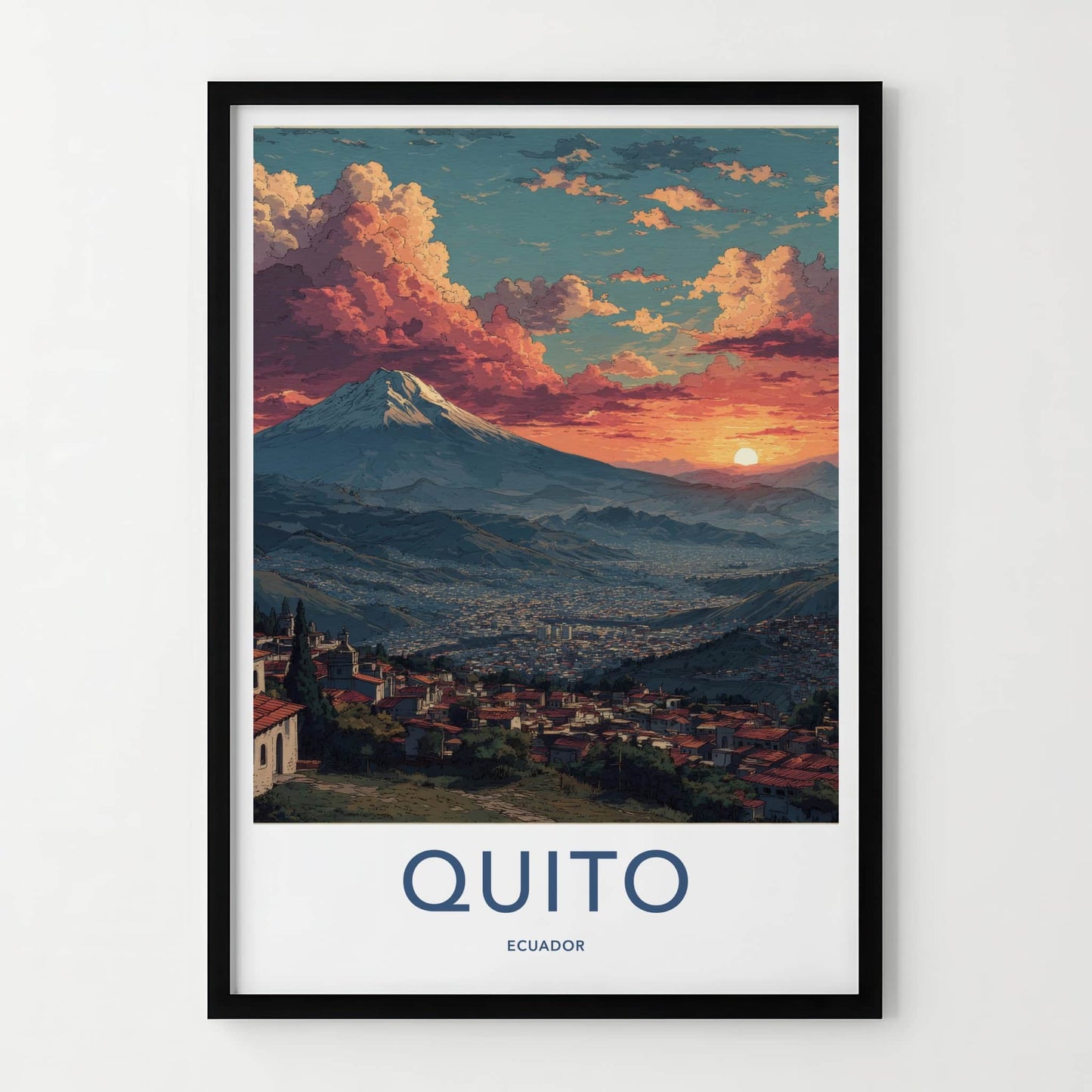 Quito Poster - Ecuador Travel Art - Mountain City Sunset Gallery Art