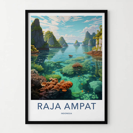 Raja Ampat Poster - Indonesia Travel Art - Clear Water Reef Home Decor