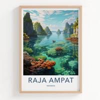 Raja Ampat Poster - Indonesia Travel Art - Clear Water Reef Home Decor