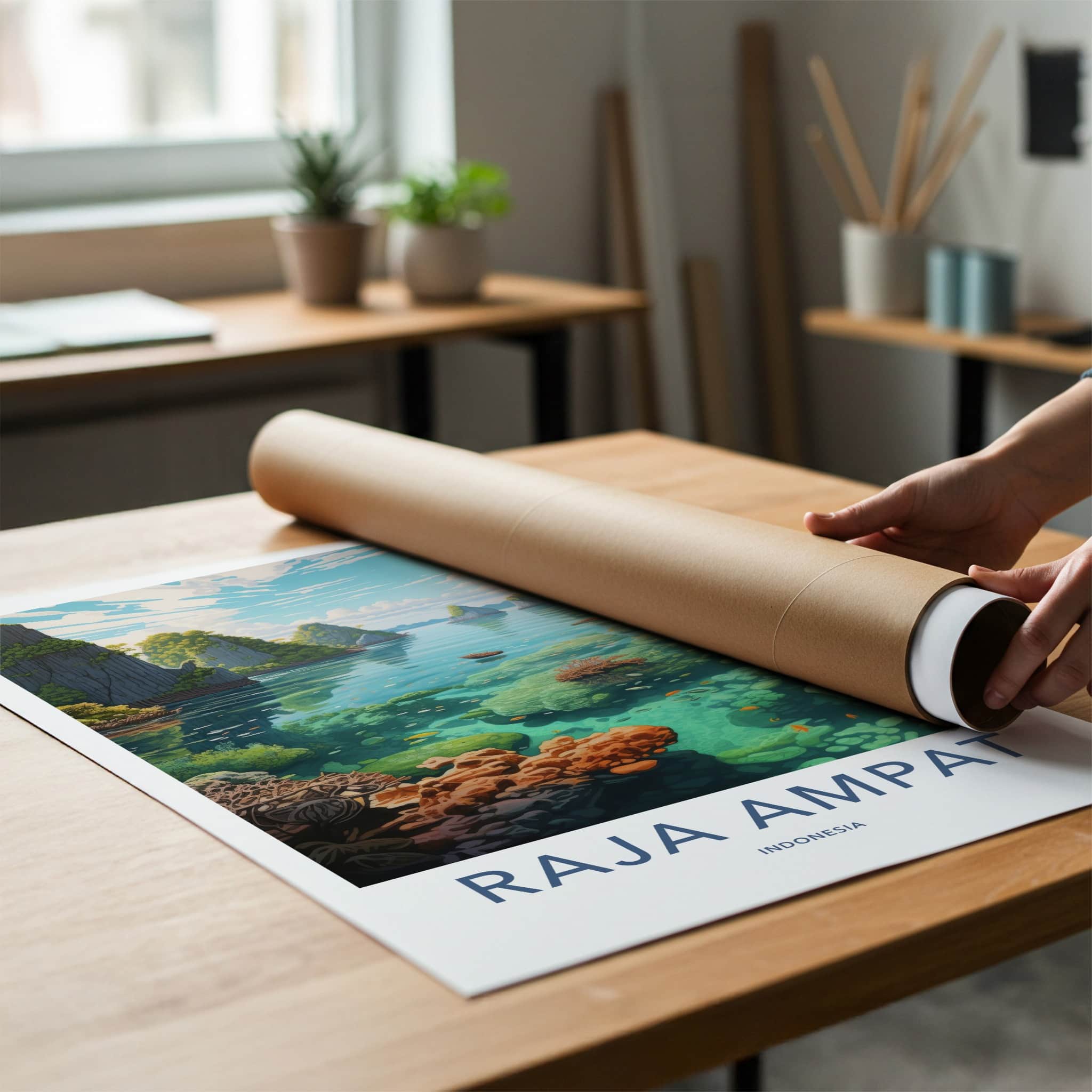 Raja Ampat Poster - Indonesia Travel Art - Clear Water Reef Home Decor