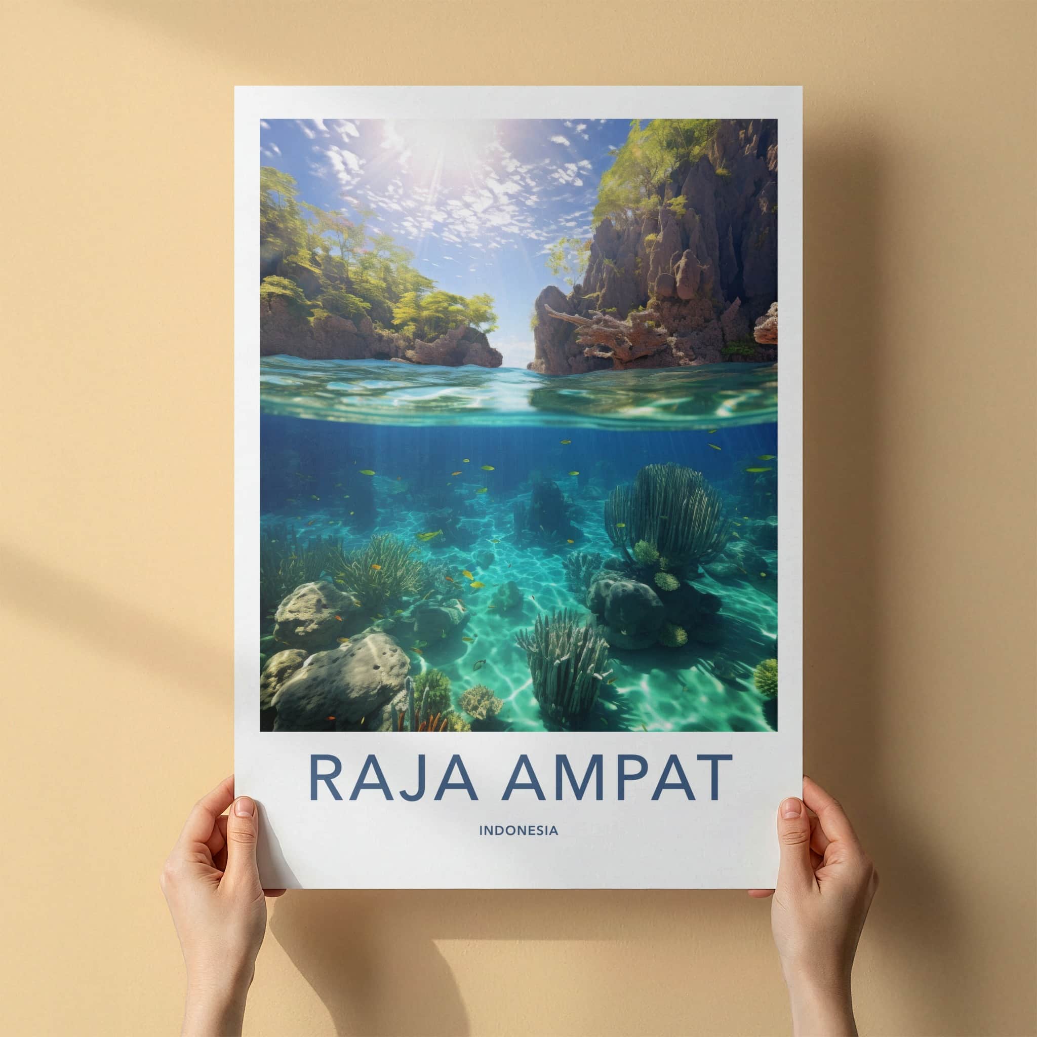 Raja Ampat Poster - Indonesia Travel Art - Clear Water Tropical Wall Decor