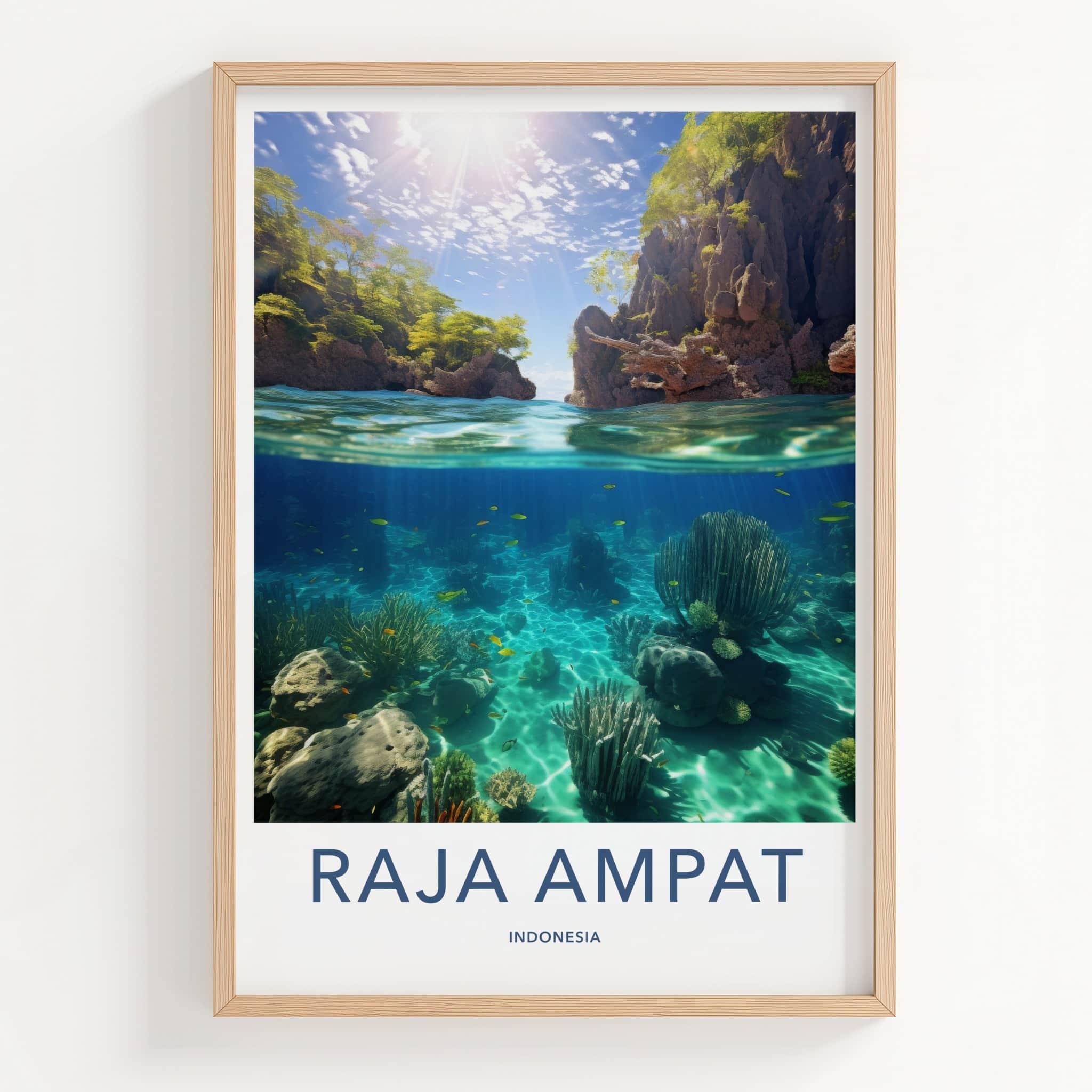 Raja Ampat Poster - Indonesia Travel Art - Clear Water Tropical Wall Decor