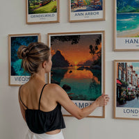 Raja Ampat Poster - Indonesia Travel Art - Fiery Sunset Palms Home Art