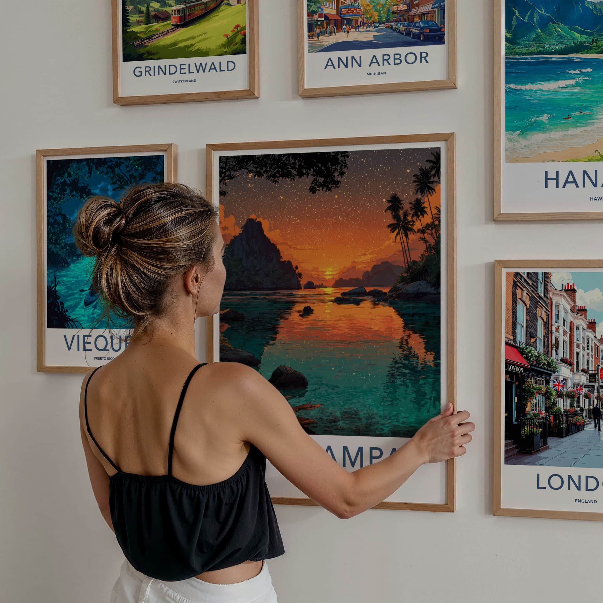 Raja Ampat Poster - Indonesia Travel Art - Fiery Sunset Palms Home Art