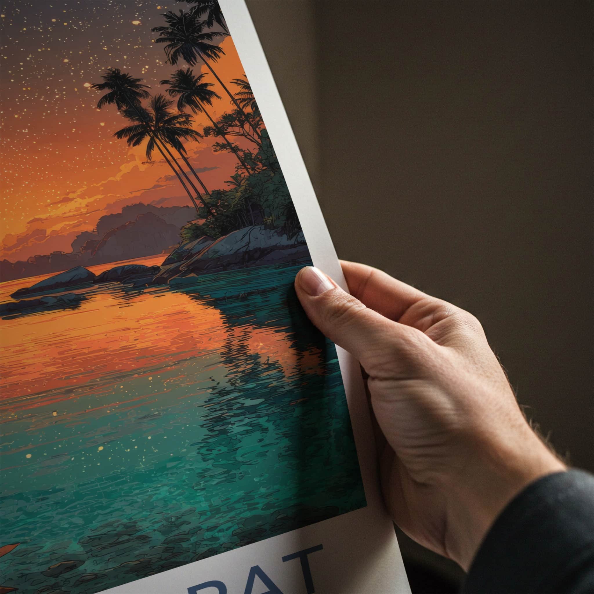 Raja Ampat Poster - Indonesia Travel Art - Fiery Sunset Palms Home Art