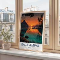 Raja Ampat Poster - Indonesia Travel Art - Fiery Sunset Palms Home Art