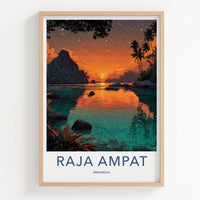 Raja Ampat Poster - Indonesia Travel Art - Fiery Sunset Palms Home Art
