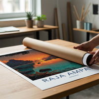 Raja Ampat Poster - Indonesia Travel Art - Fiery Sunset Palms Home Art