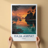 Raja Ampat Poster - Indonesia Travel Art - Fiery Sunset Skies Home Decor