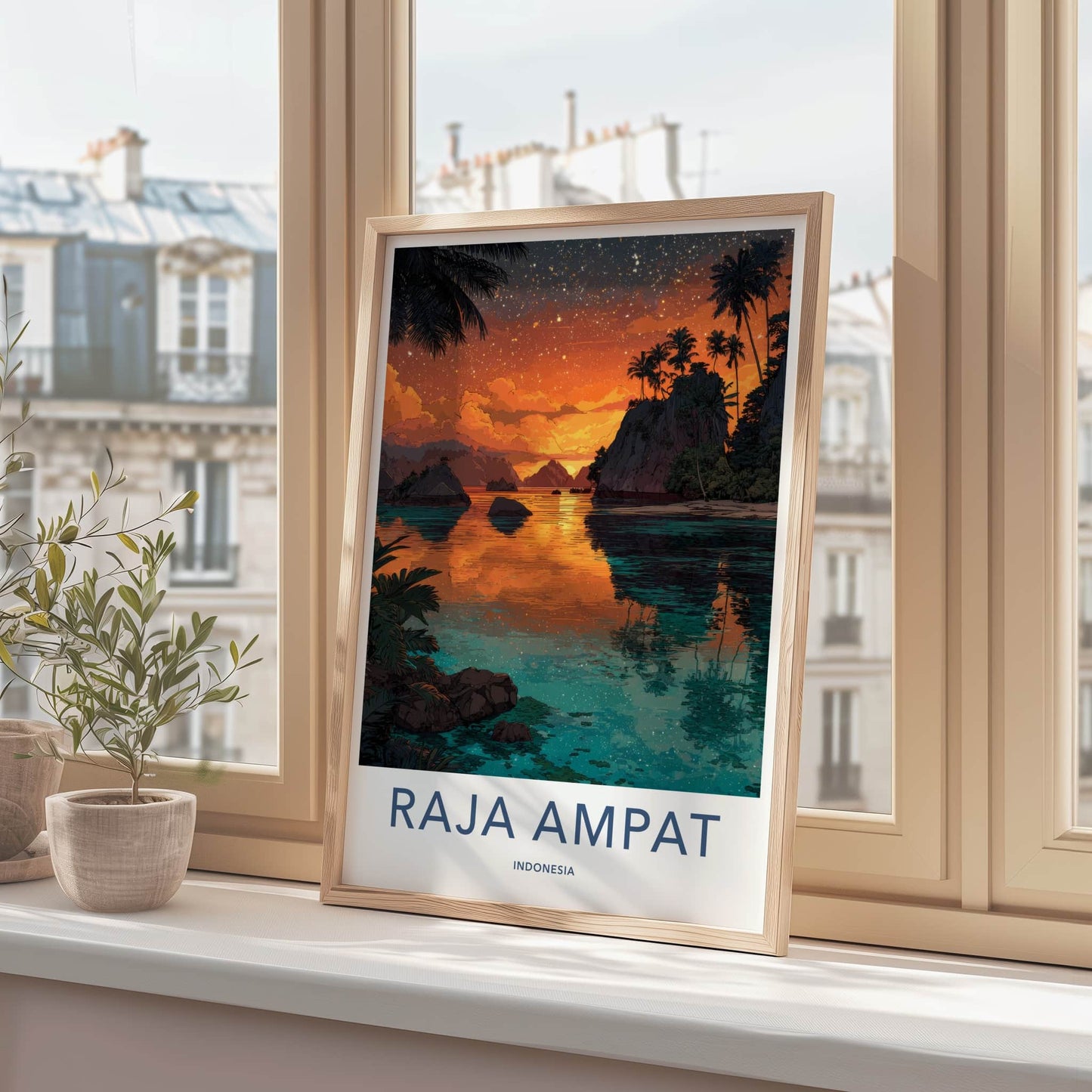 Raja Ampat Poster - Indonesia Travel Art - Fiery Sunset Skies Home Decor
