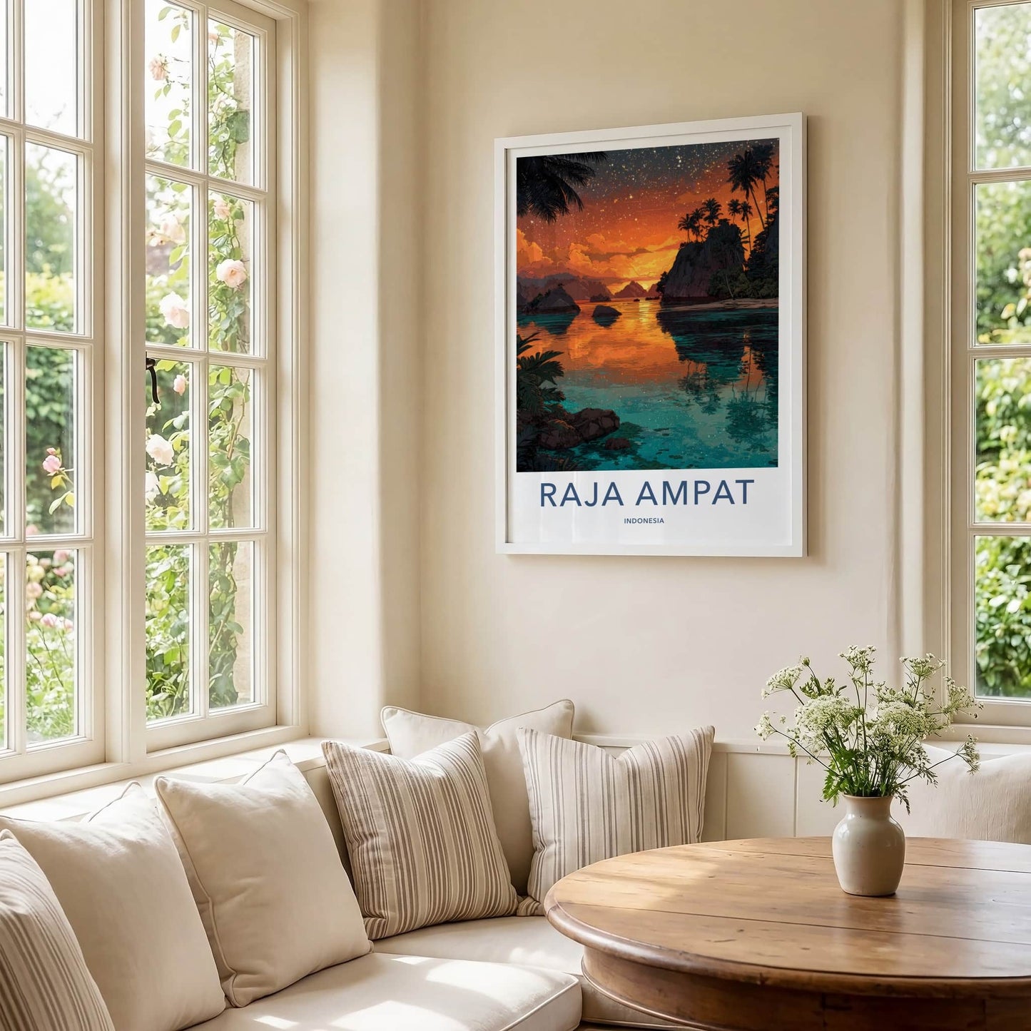 Raja Ampat Poster - Indonesia Travel Art - Fiery Sunset Skies Home Decor