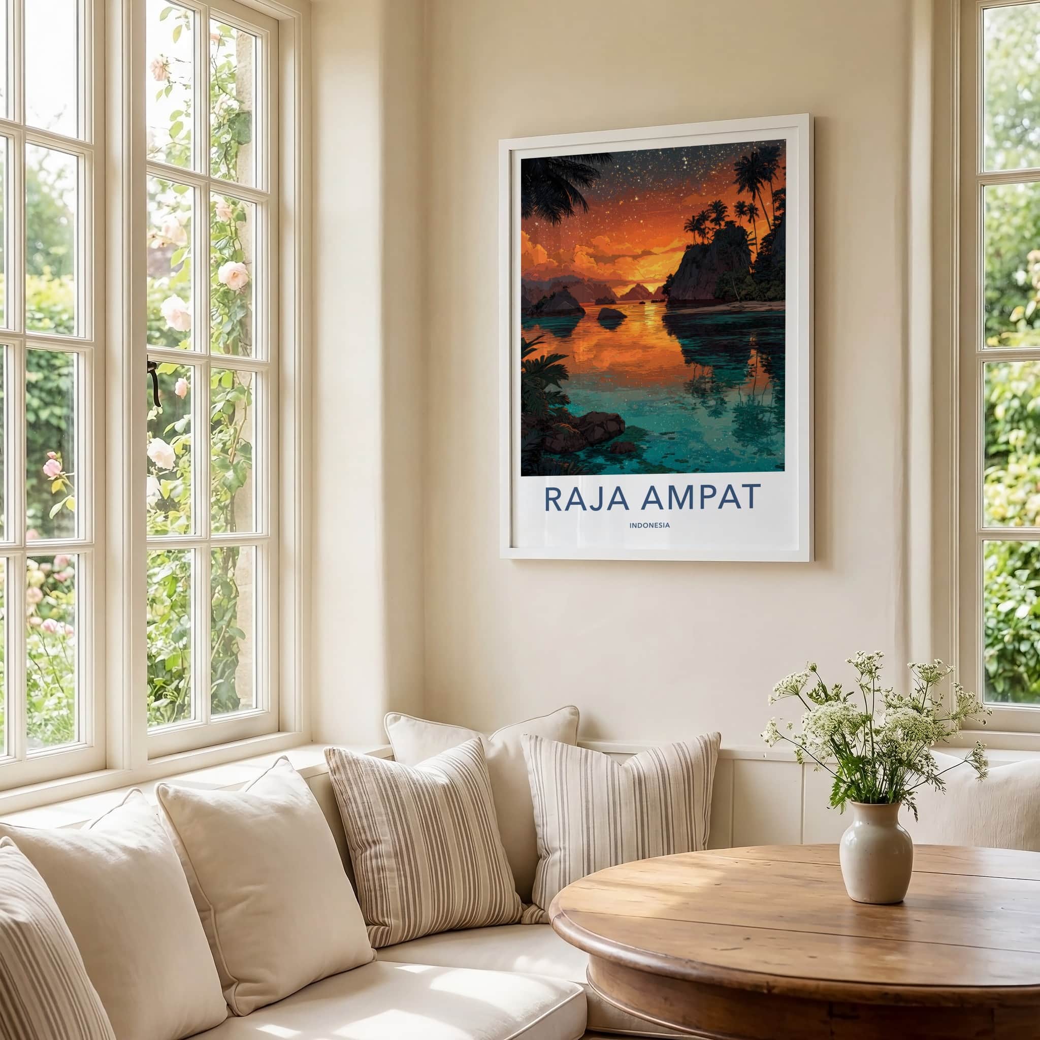 Raja Ampat Poster - Indonesia Travel Art - Fiery Sunset Skies Home Decor
