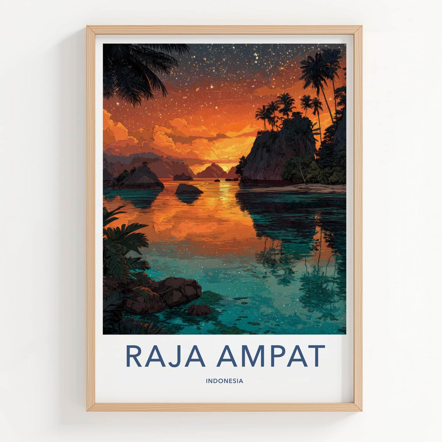 Raja Ampat Poster - Indonesia Travel Art - Fiery Sunset Skies Home Decor