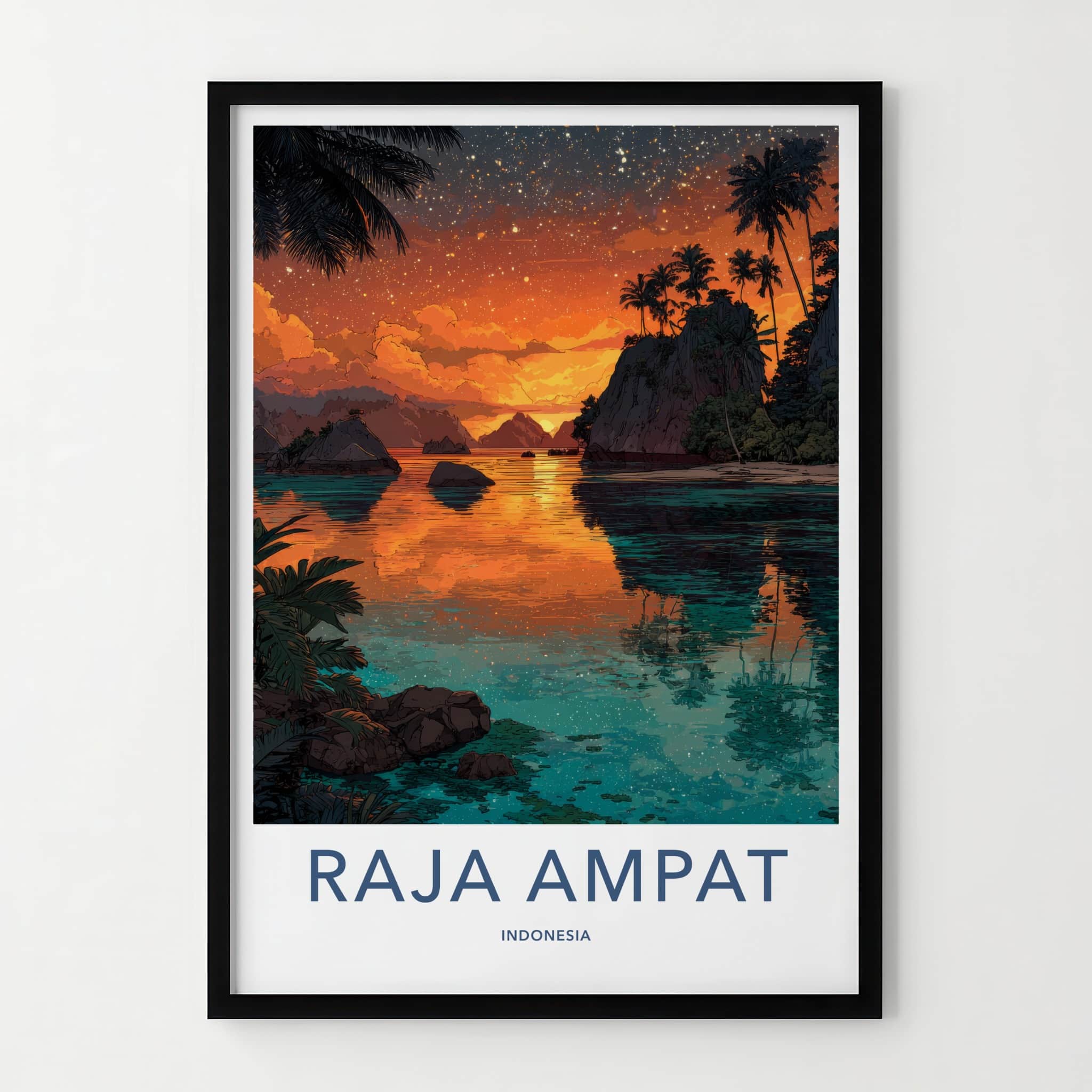 Raja Ampat Poster - Indonesia Travel Art - Fiery Sunset Skies Home Decor