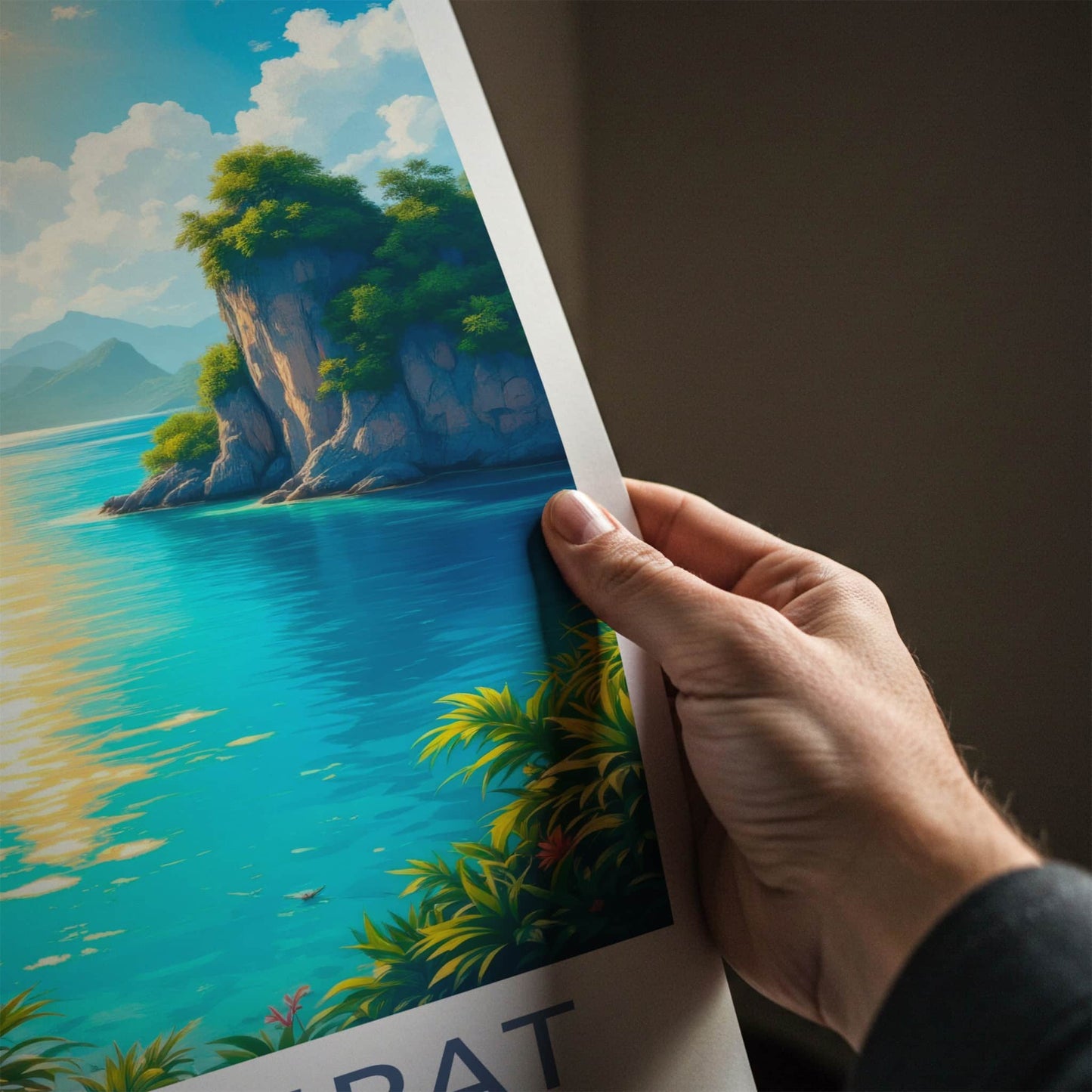 Raja Ampat Poster - Indonesia Travel Art - Sunny Ocean Cliffs Home Decor