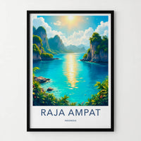 Raja Ampat Poster - Indonesia Travel Art - Sunny Ocean Cliffs Home Decor