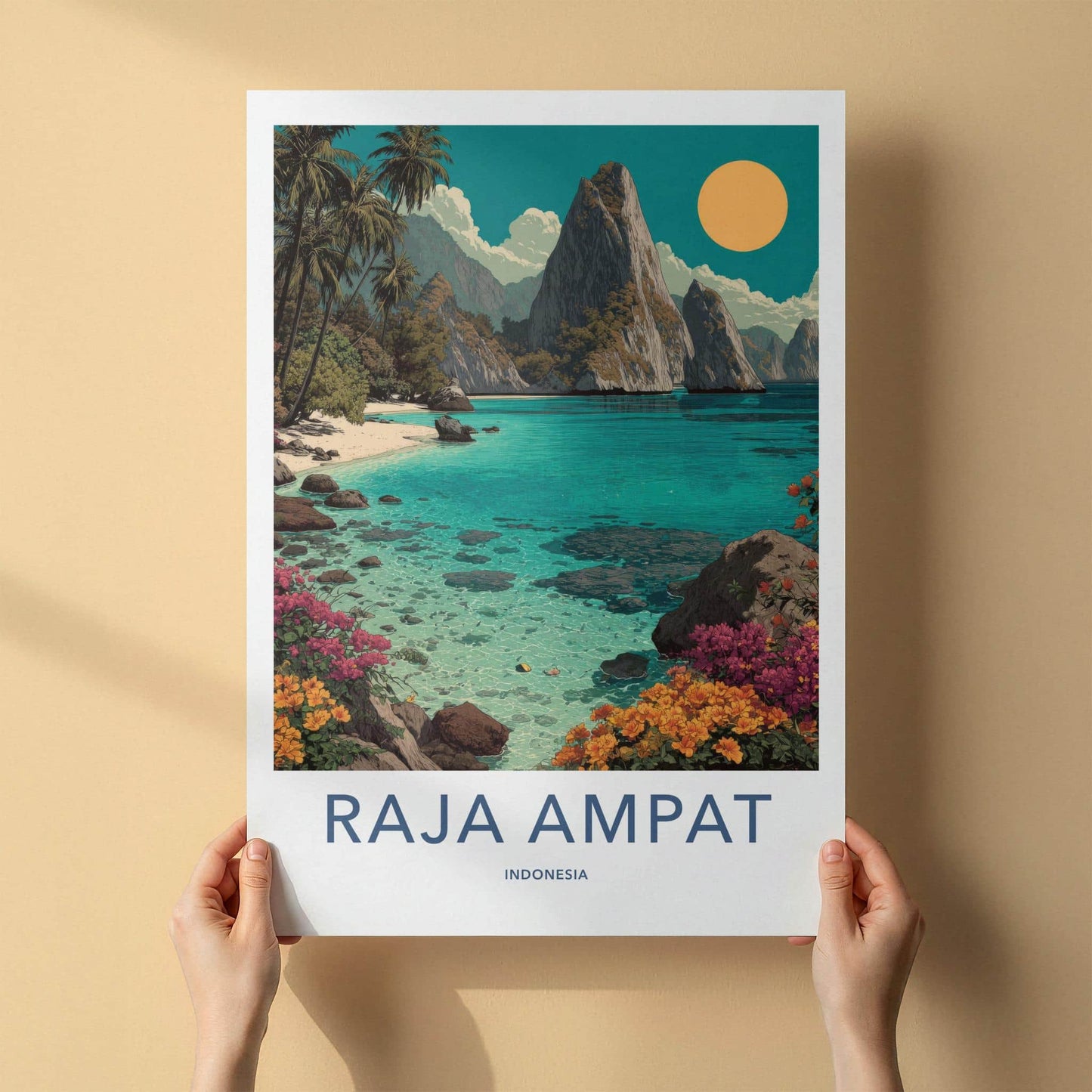 Raja Ampat Poster - Indonesia Travel Art - Tropical Beach Paradise Home Decor