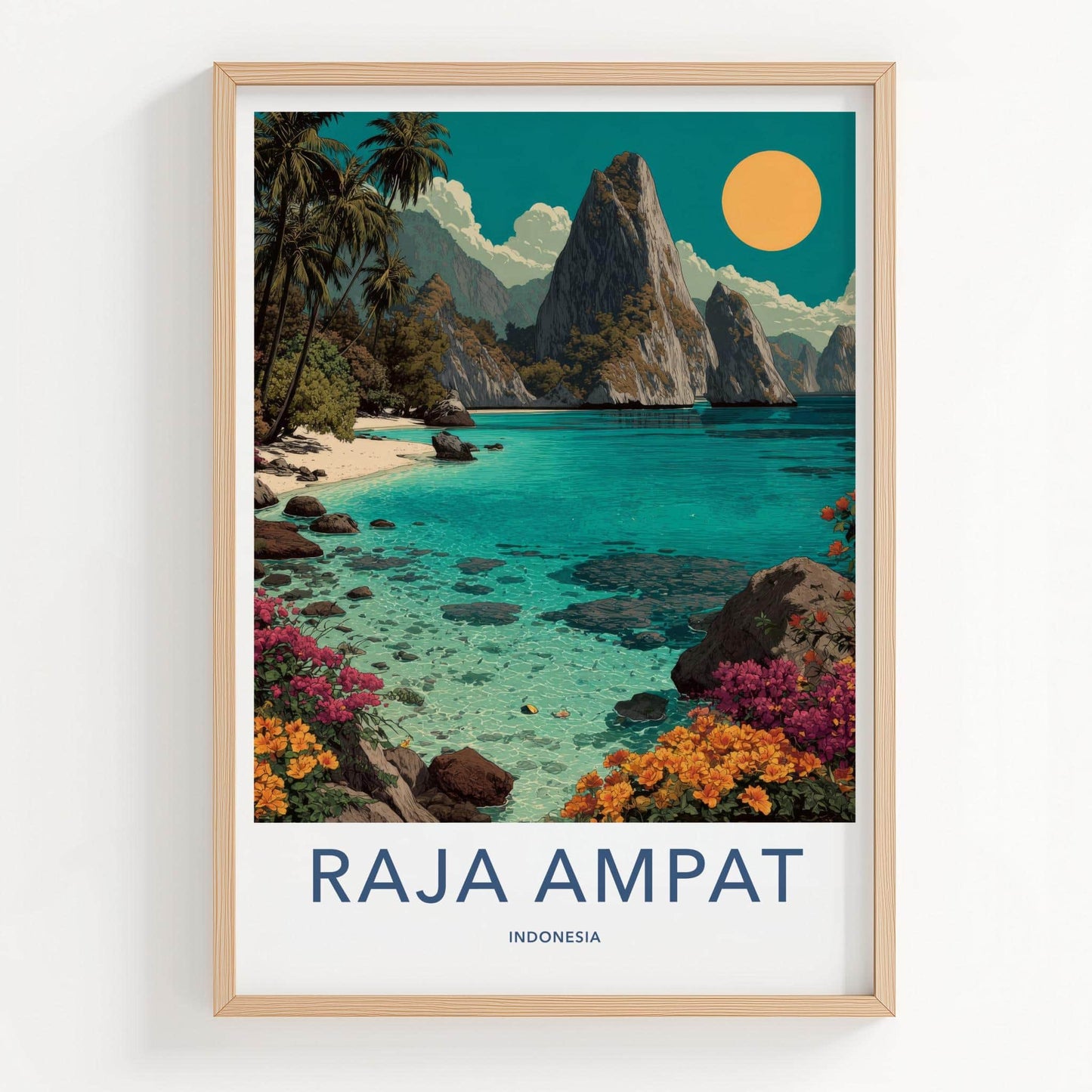 Raja Ampat Poster - Indonesia Travel Art - Tropical Beach Paradise Home Decor