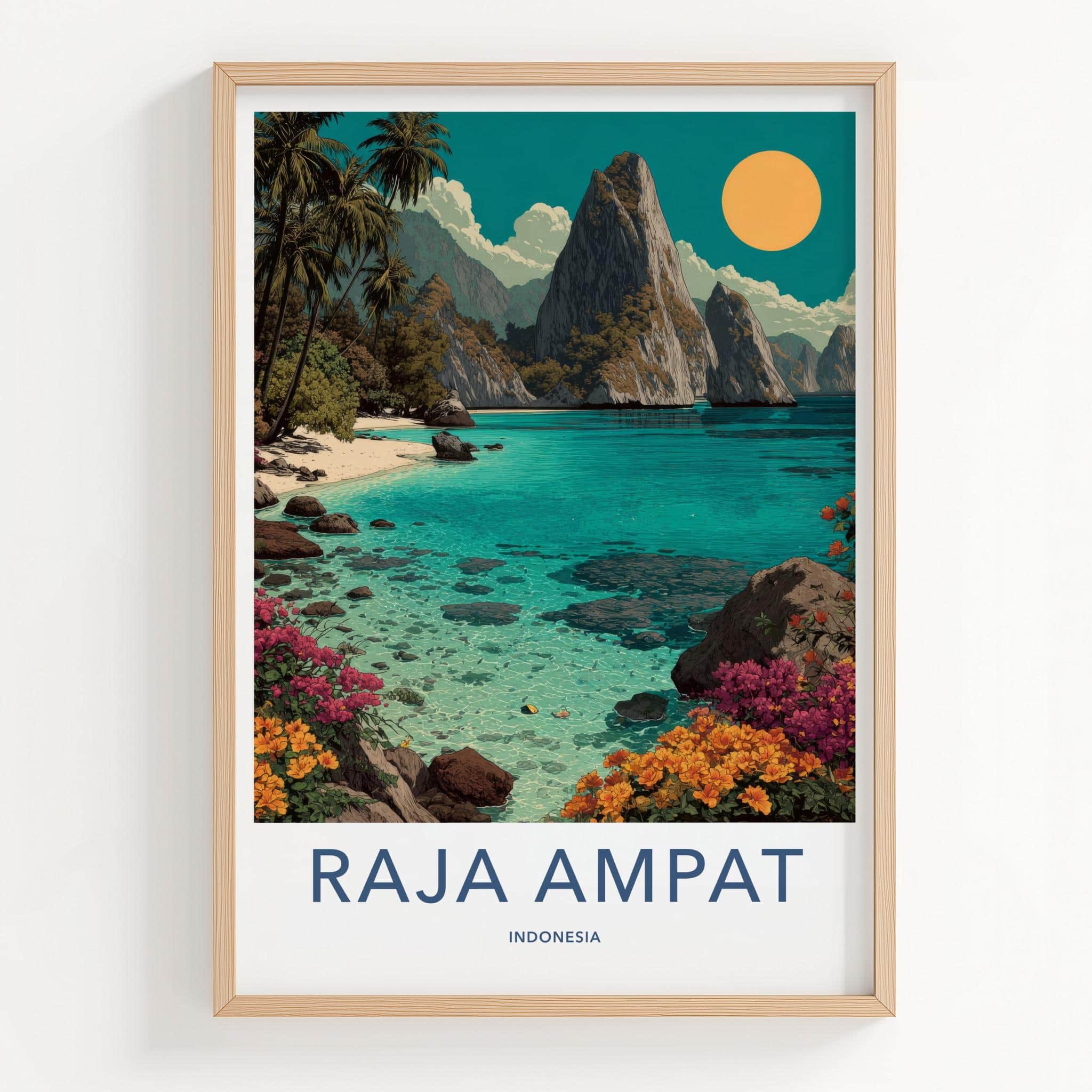 Raja Ampat Poster - Indonesia Travel Art - Tropical Beach Paradise Home Decor