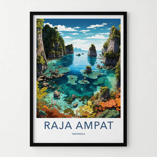 Raja Ampat Poster - Indonesia Travel Art - Tropical Coral Karsts Home Decor