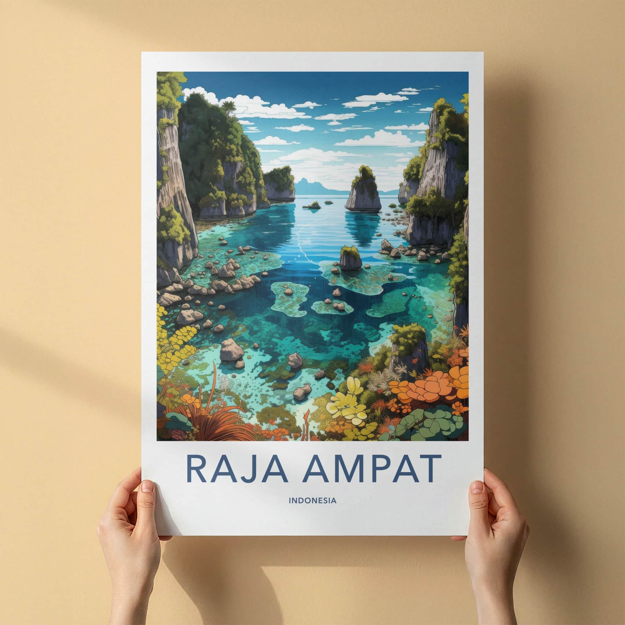 Raja Ampat Poster - Indonesia Travel Art - Tropical Coral Karsts Home Decor
