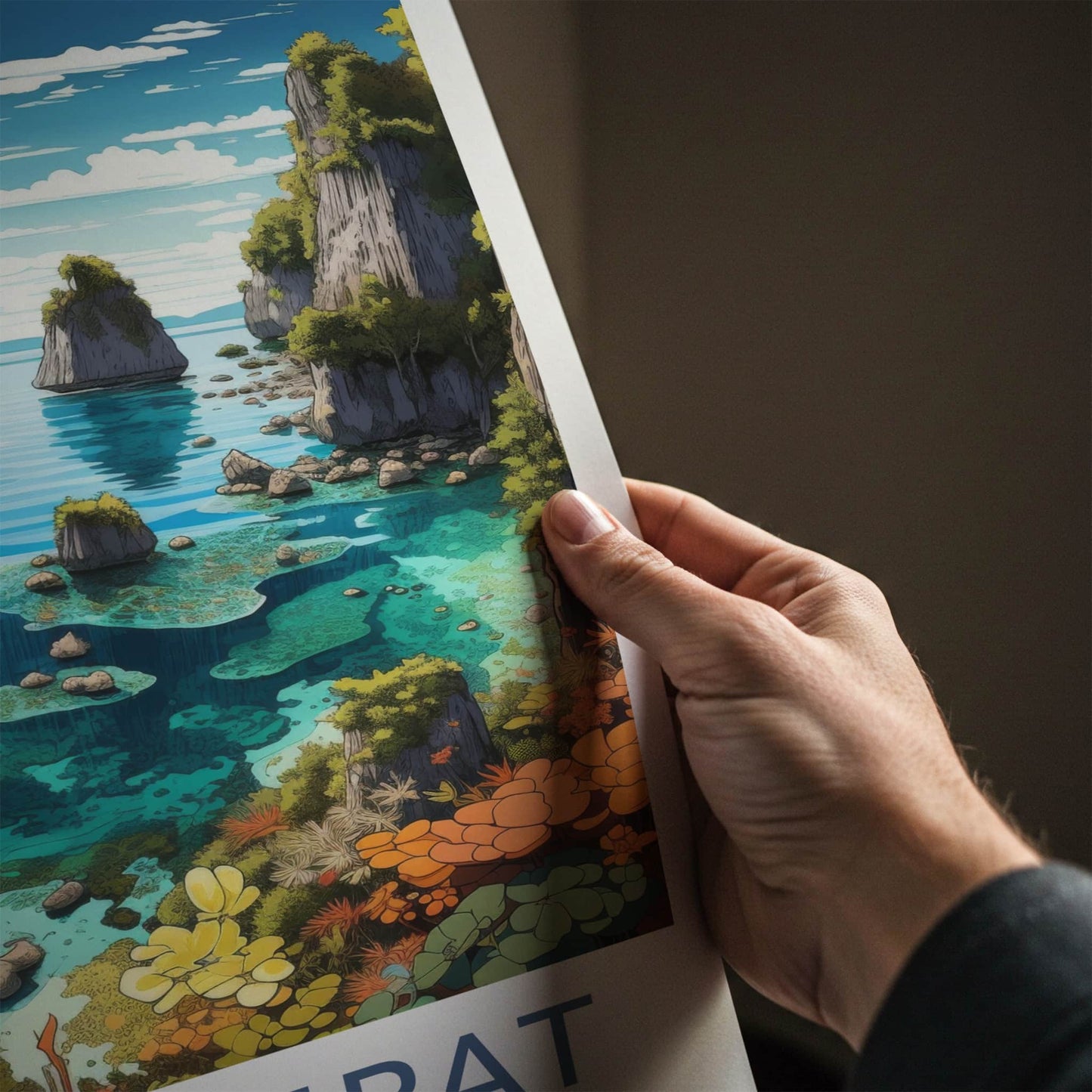 Raja Ampat Poster - Indonesia Travel Art - Tropical Coral Karsts Home Decor