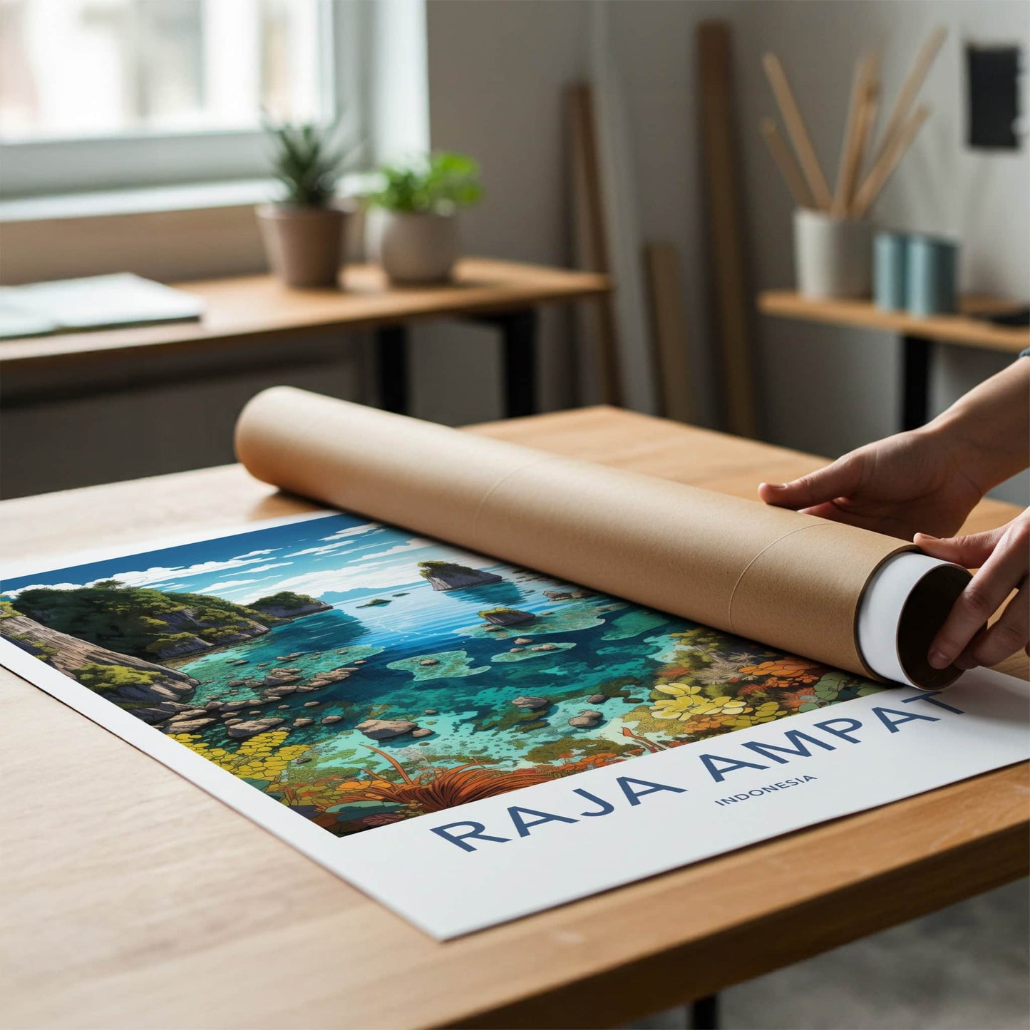 Raja Ampat Poster - Indonesia Travel Art - Tropical Coral Karsts Home Decor