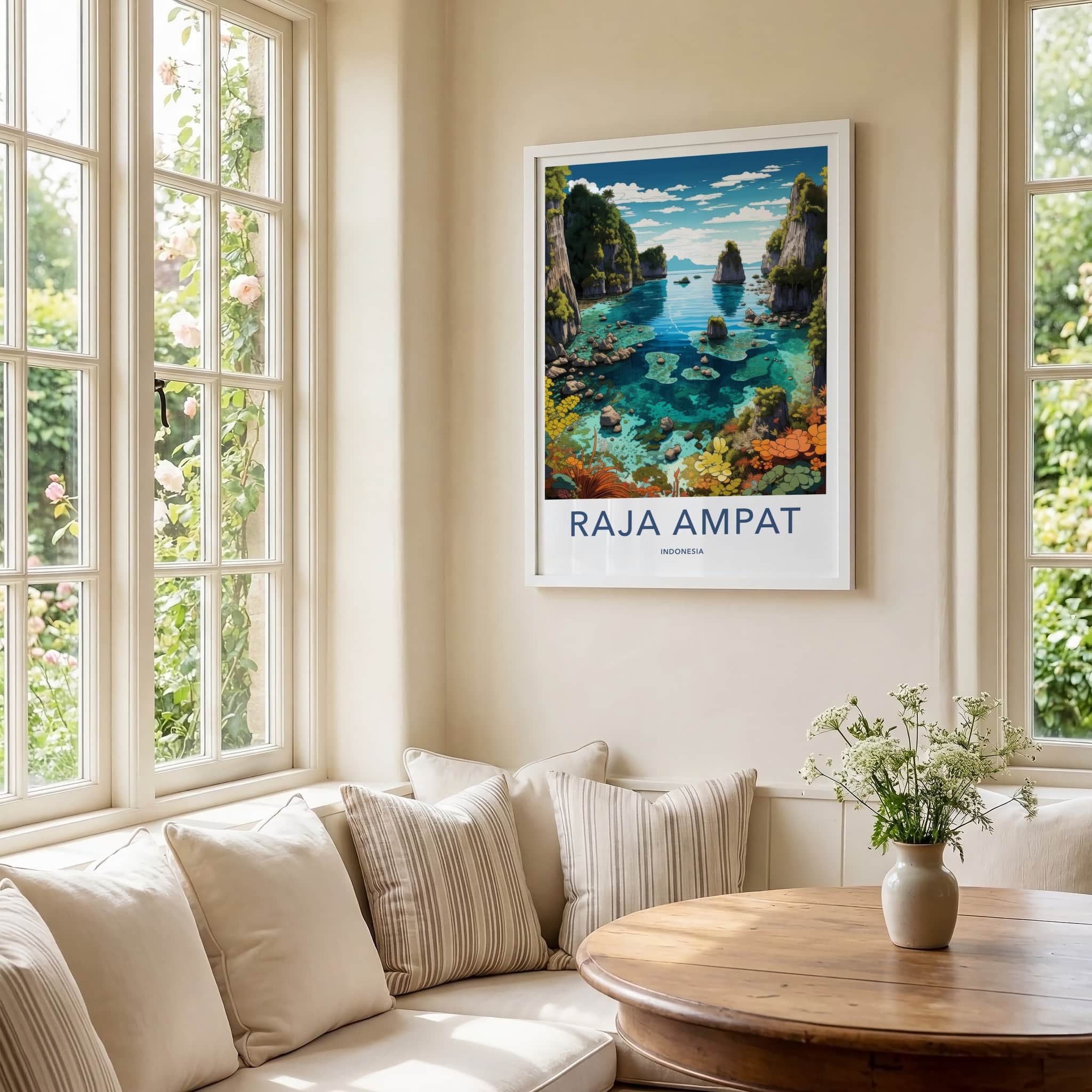 Raja Ampat Poster - Indonesia Travel Art - Tropical Coral Karsts Home Decor