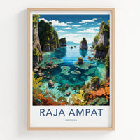 Raja Ampat Poster - Indonesia Travel Art - Tropical Coral Karsts Home Decor