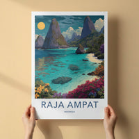 Raja Ampat Poster - Indonesia Travel Art - Tropical Ocean Shore Gallery Art